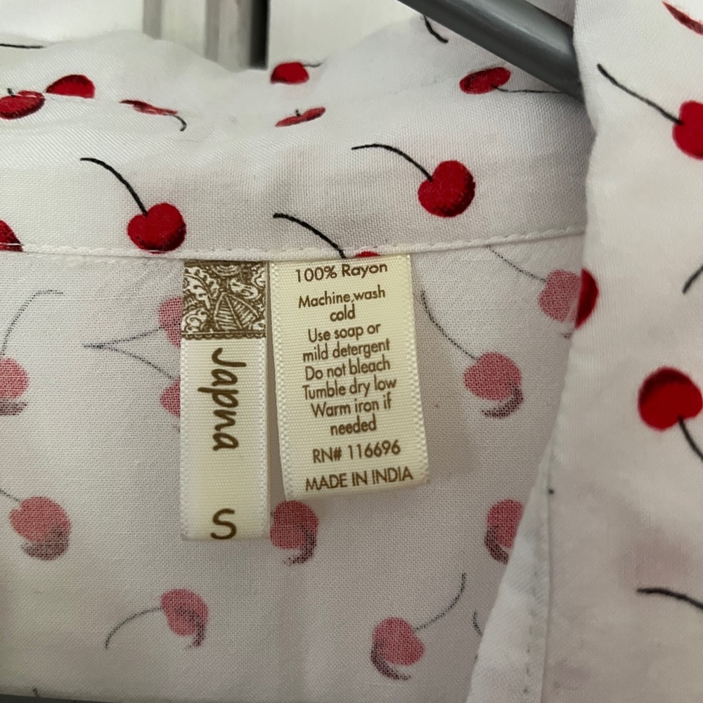Cherry print tie front button up top